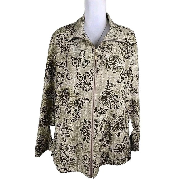 Chico's Zenergy~Woman Sz. 3(XL)~Green/Brown Floral Print Full Zip Jacket Stretch - Picture 5 of 9